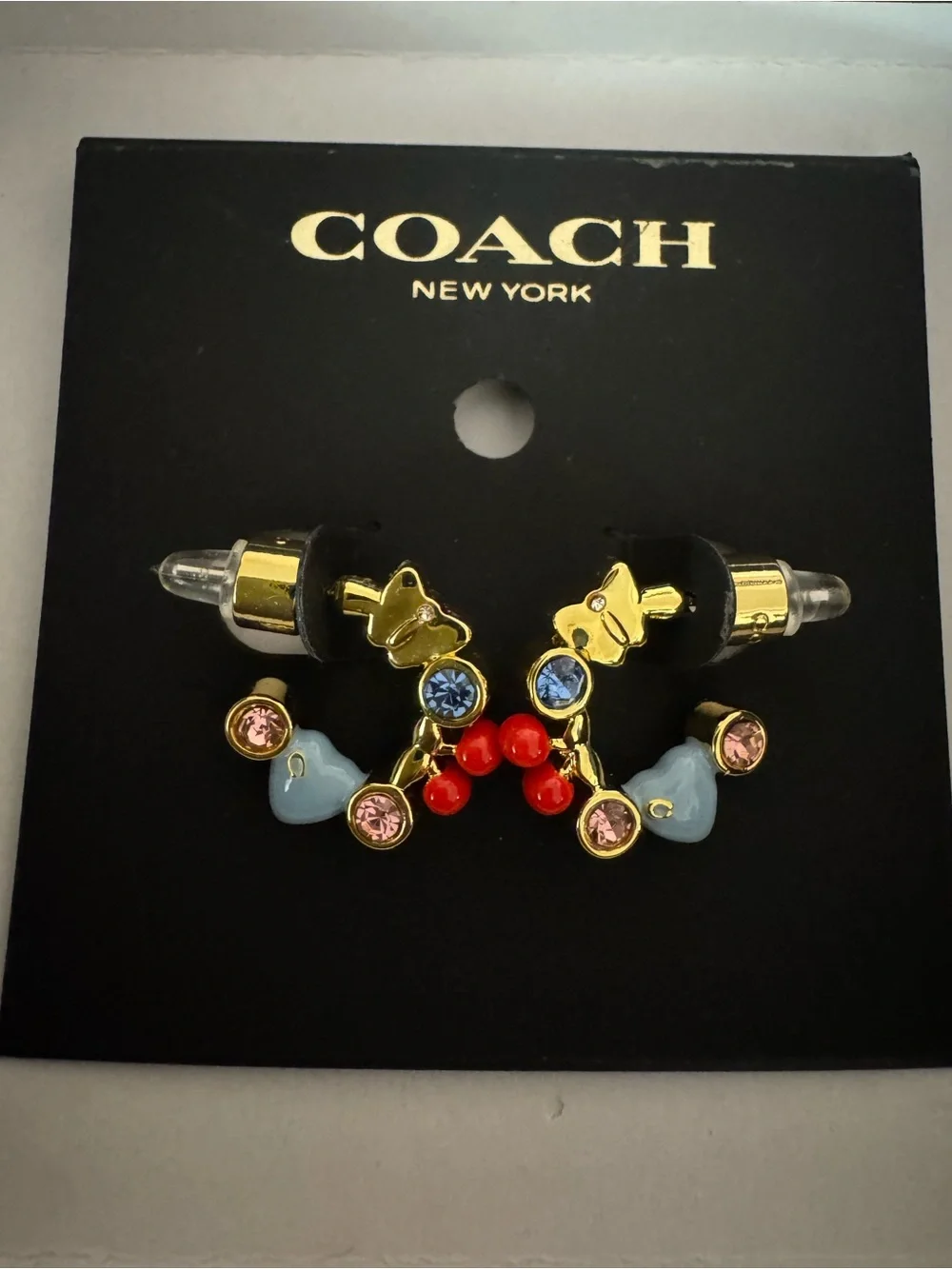 Coach Gold-Tone Multicolor Crystal & Enamel Stud Earrings
